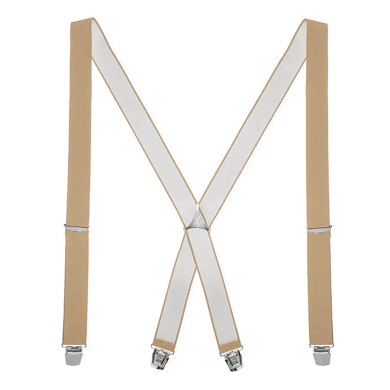 Extra lange bretels (130 cm) met beige banden en vier krachtige clips - Extra lange bretels van het merk Daspartout