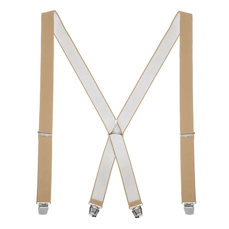 Extra lange bretels (165 cm) met beige banden en vier krachtige clips - Extra lange bretels van het merk Daspartout