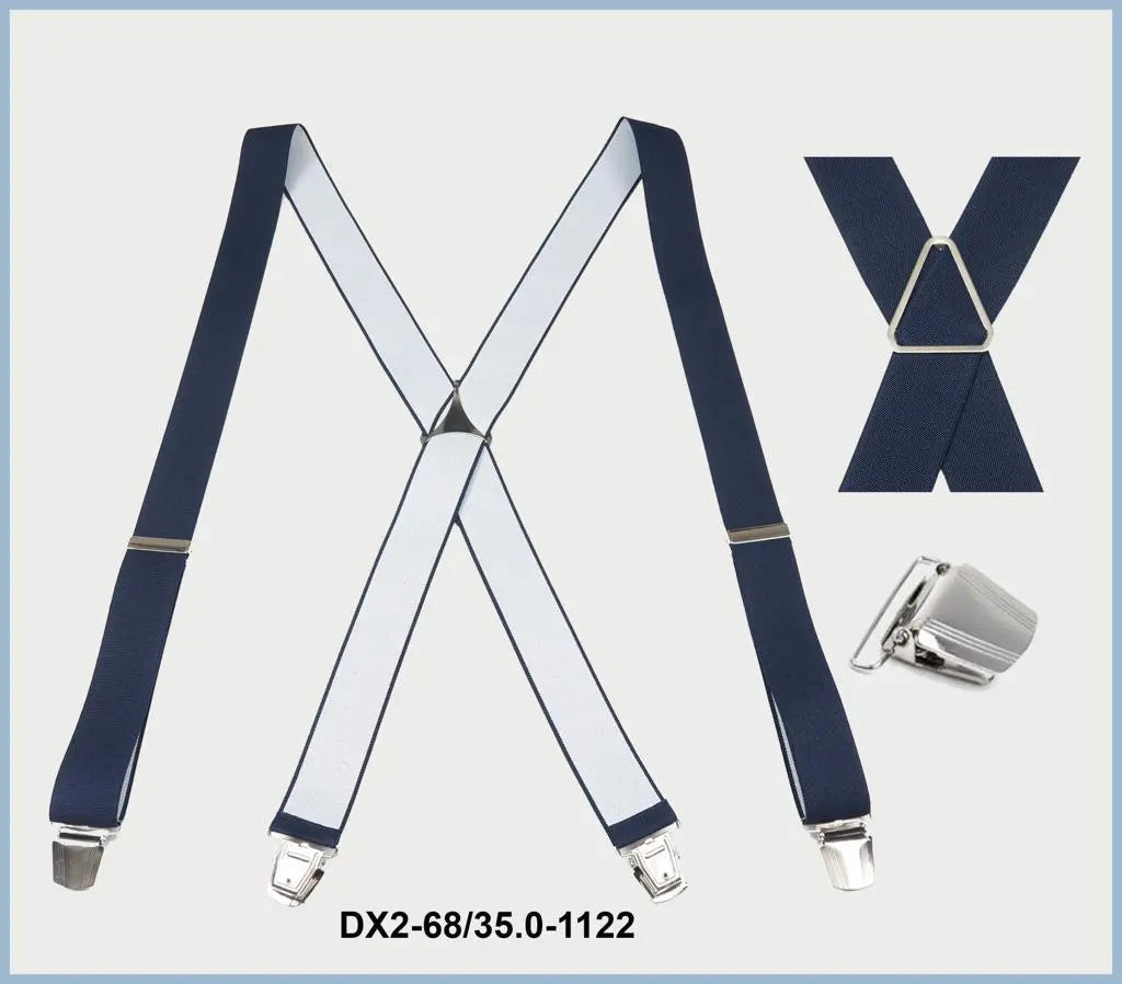 Extra lange bretels (165 cm) met blauwe banden en vier krachtige clips - Extra lange bretels van het merk Daspartout