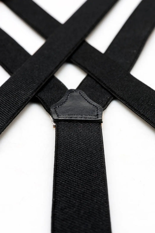 Albert Thurston 2300/7 - bretels - banden van elastiek - zwart leer - Y model - enkel clips - Heren van het merk Albert Thurston