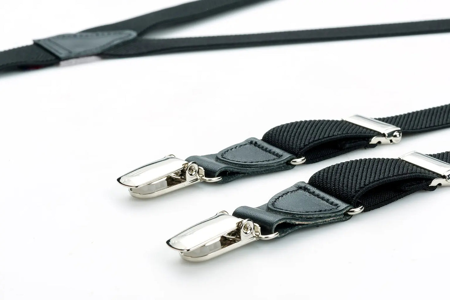 Albert Thurston 2300/7 - bretels - banden van elastiek - zwart leer - Y model - enkel clips - Heren van het merk Albert Thurston