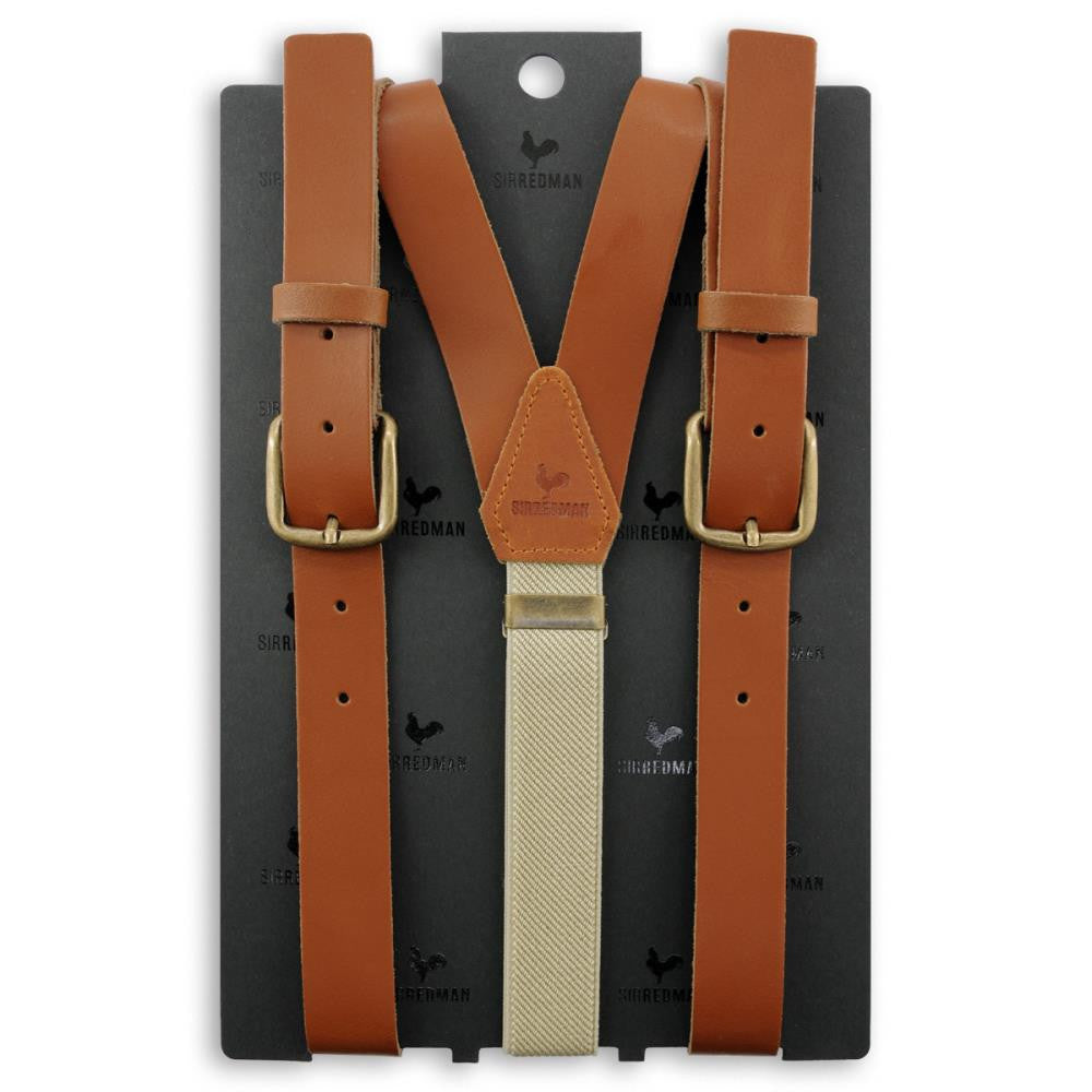 Stoere WORK bretels leer cognac