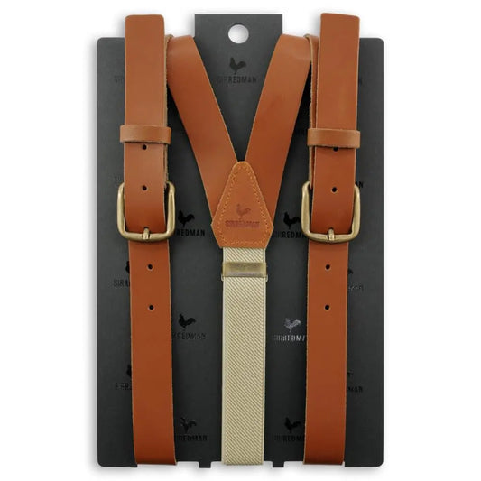 Stoere WORK bretels leer cognac - bretels van het merk Sir Redman