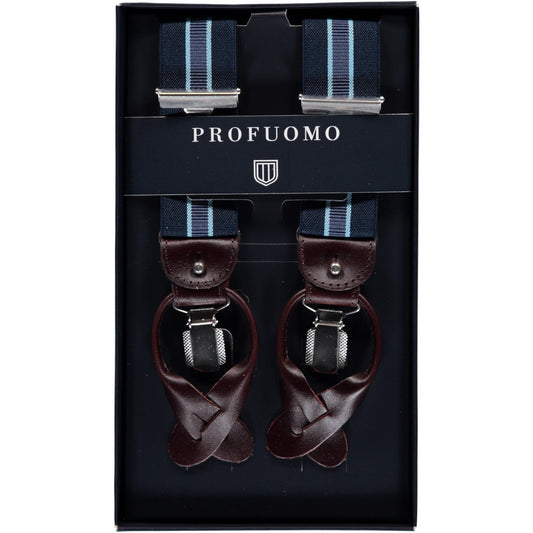 Blauw gestreepte bretels van het merk Profuomo in doosje | PP1L00002B
