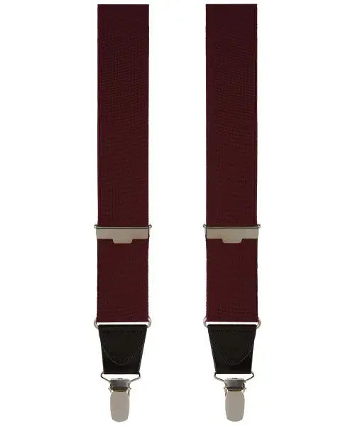Bordeaux rode bretels met zwart leer en clips - Heren van het merk Profuomo