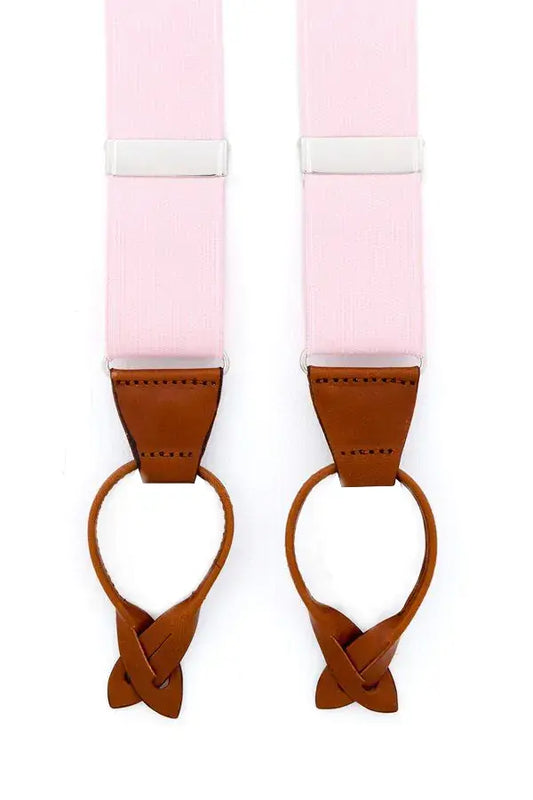 Roze bretels met luxe leren afwerking in de kleur bruin - bretels van het merk Hein Strijker