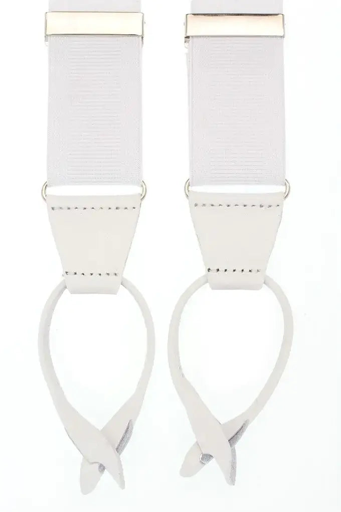 Witte bretels met luxe leren afwerking in de kleur wit - bretels van het merk Hein Strijker