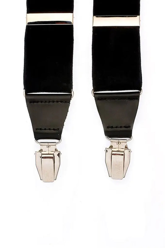 Zwarte bretels met banden van suède en luxe leren afwerking in de kleur zwart - bretels van het merk Hein Strijker