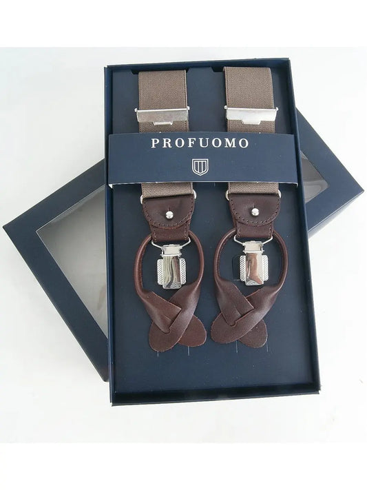 Beige bretels met zwart leer in exclusieve uitvoering - Alle van het merk Profuomo