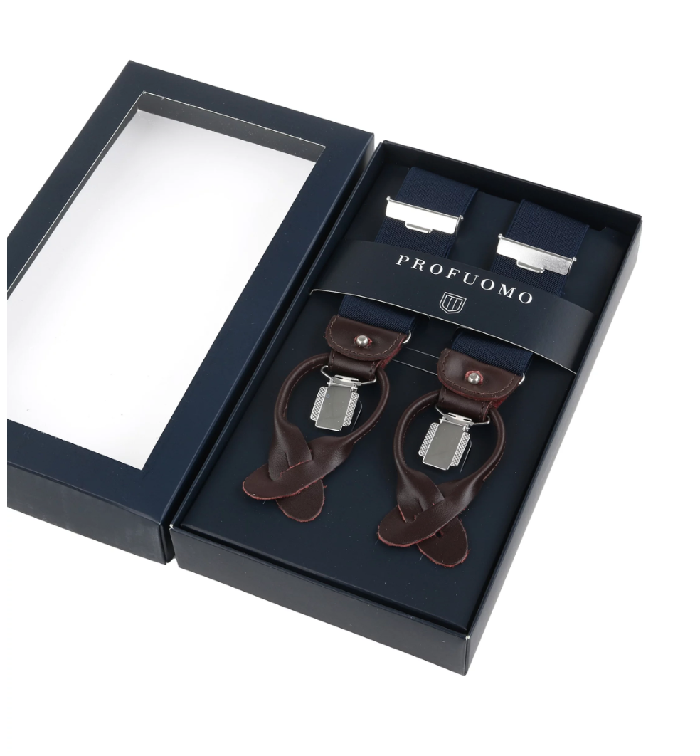 Blauwe bretels van het merk Profuomo in een handige verpakking PP1L00001C