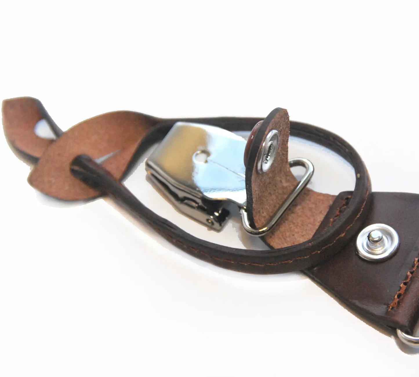 Bruine bretels met banden van elastisch canvas en luxe leren afwerking in de kleur cognac bruin - Bruiloft van het merk Hein Strijker