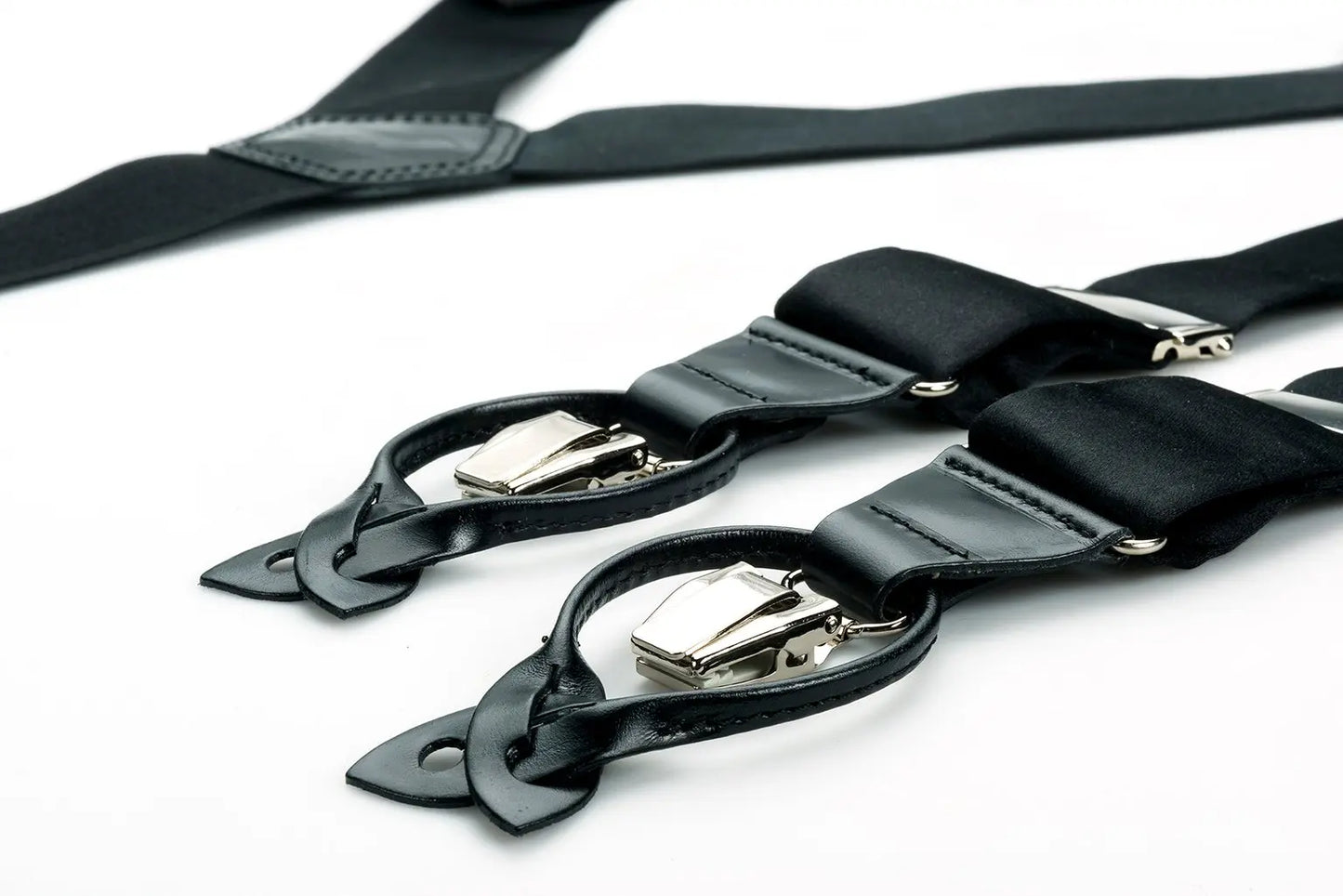Bretels van zwart satijn en zwart leer - bretels van het merk Hein Strijker