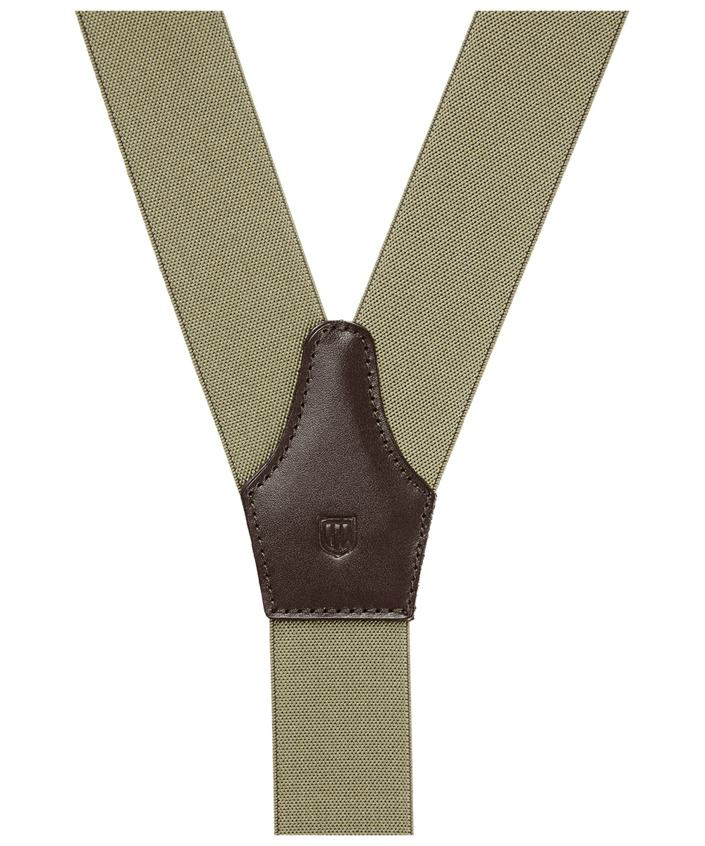 Olijfgroene bretels met exclusief, donkerbruin leer - Heren van het merk Profuomo