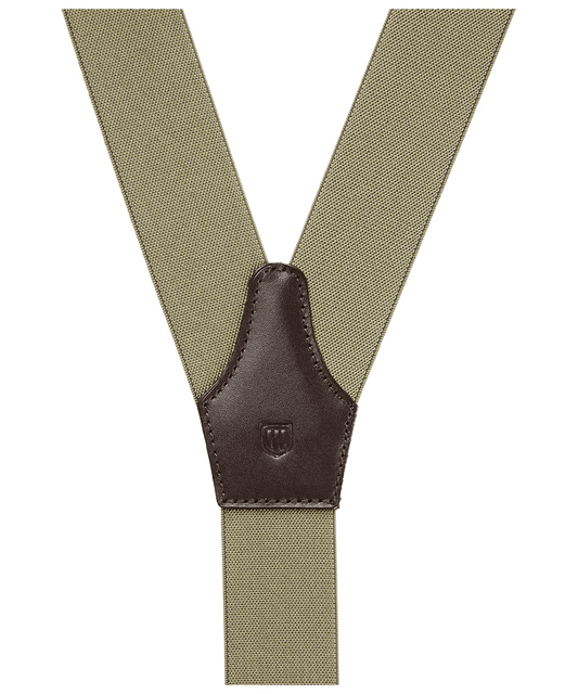 Olijfgroene bretels met exclusief, donkerbruin leer - Heren van het merk Profuomo