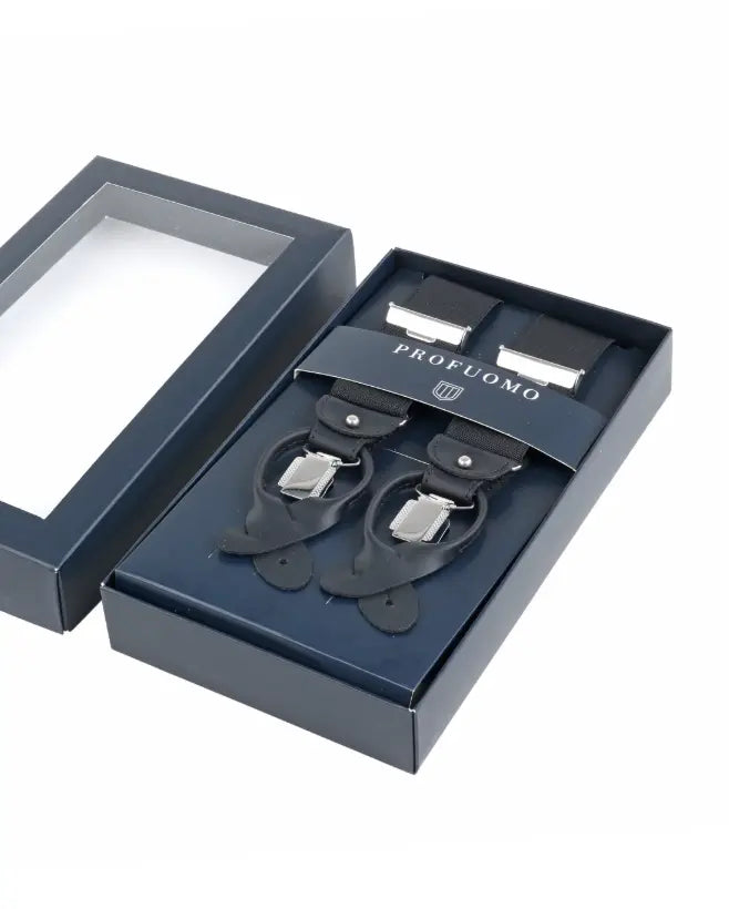 Zwarte bretels met zwart leer in exclusieve uitvoering - Alle van het merk Profuomo