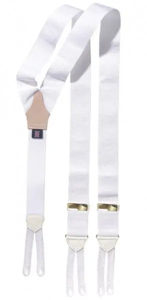 Albert Thurston 372 James Bond - bretels - witte banden van moire - wit leer - Y model - enkel lussen - Heren van het merk Albert Thurston