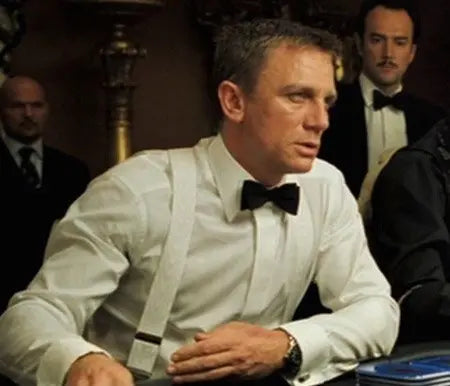 Albert Thurston 372 James Bond - bretels - witte banden van moire - wit leer - Y model - enkel lussen - Heren van het merk Albert Thurston