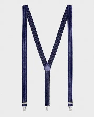 Blauwe bretels van smal motief elastiek met sterke clips - Heren van het merk vendor-unknown