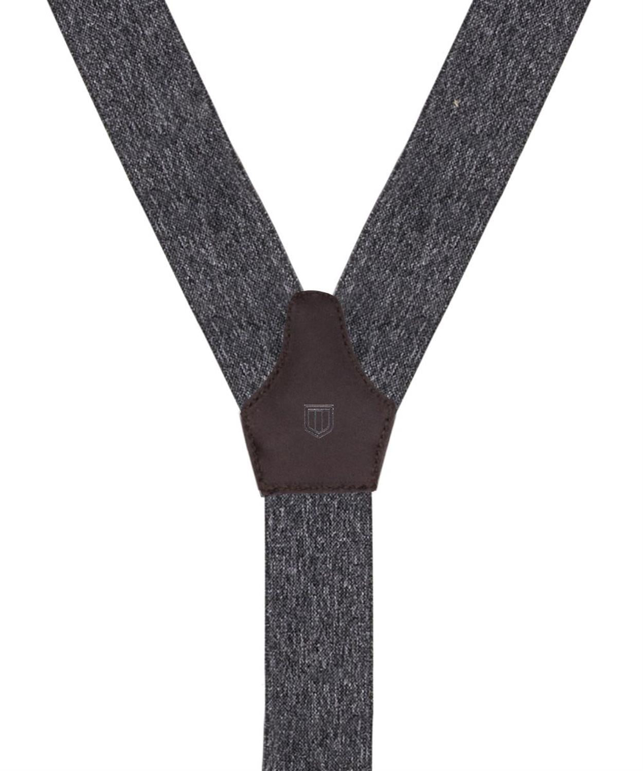 Elastieken bretels in de kleur grijs met donkerbruin leder