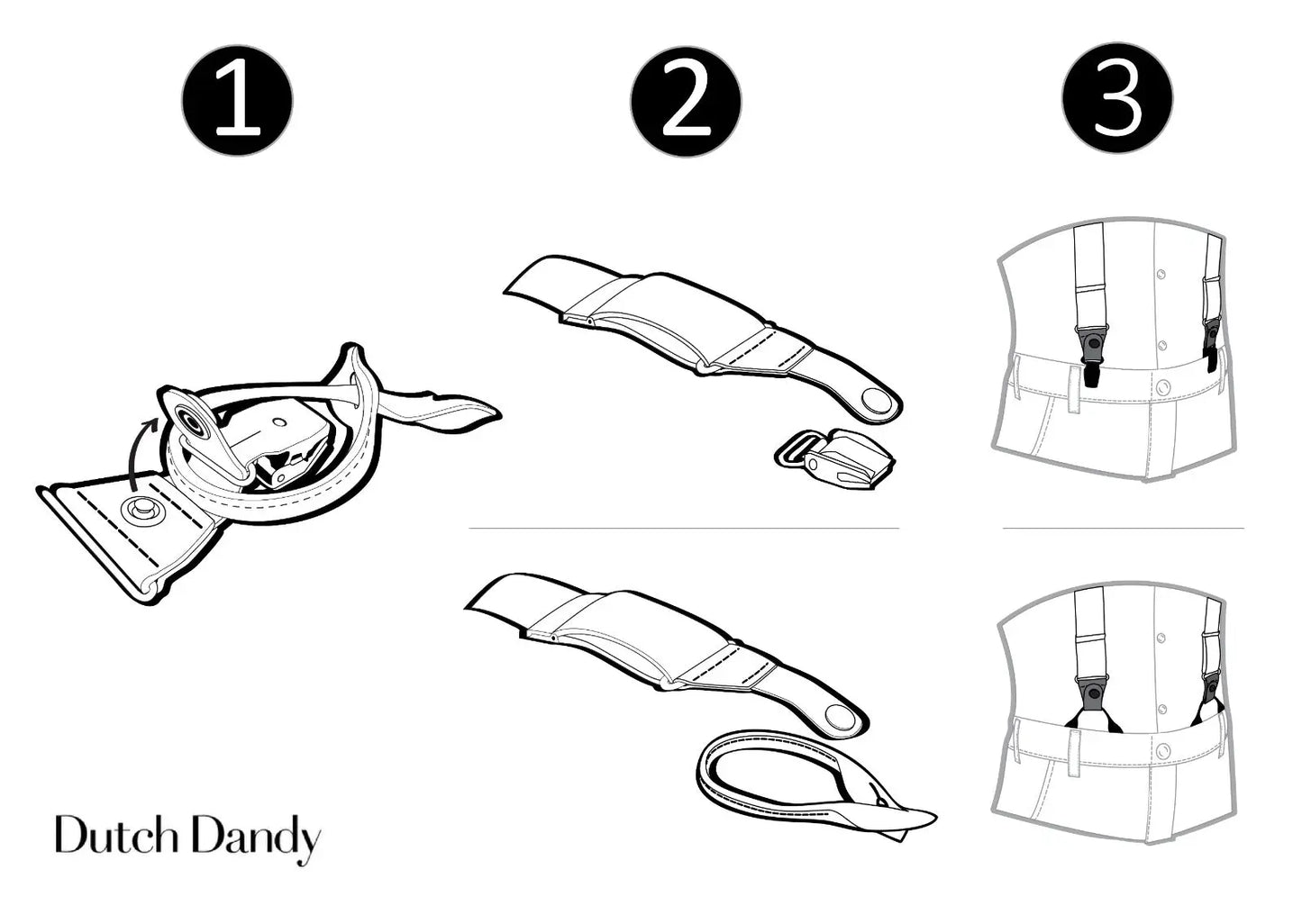 Zwarte bretels met banden van elastisch canvas en luxe leren afwerking in de kleur zwart - bretels van het merk Hein Strijker