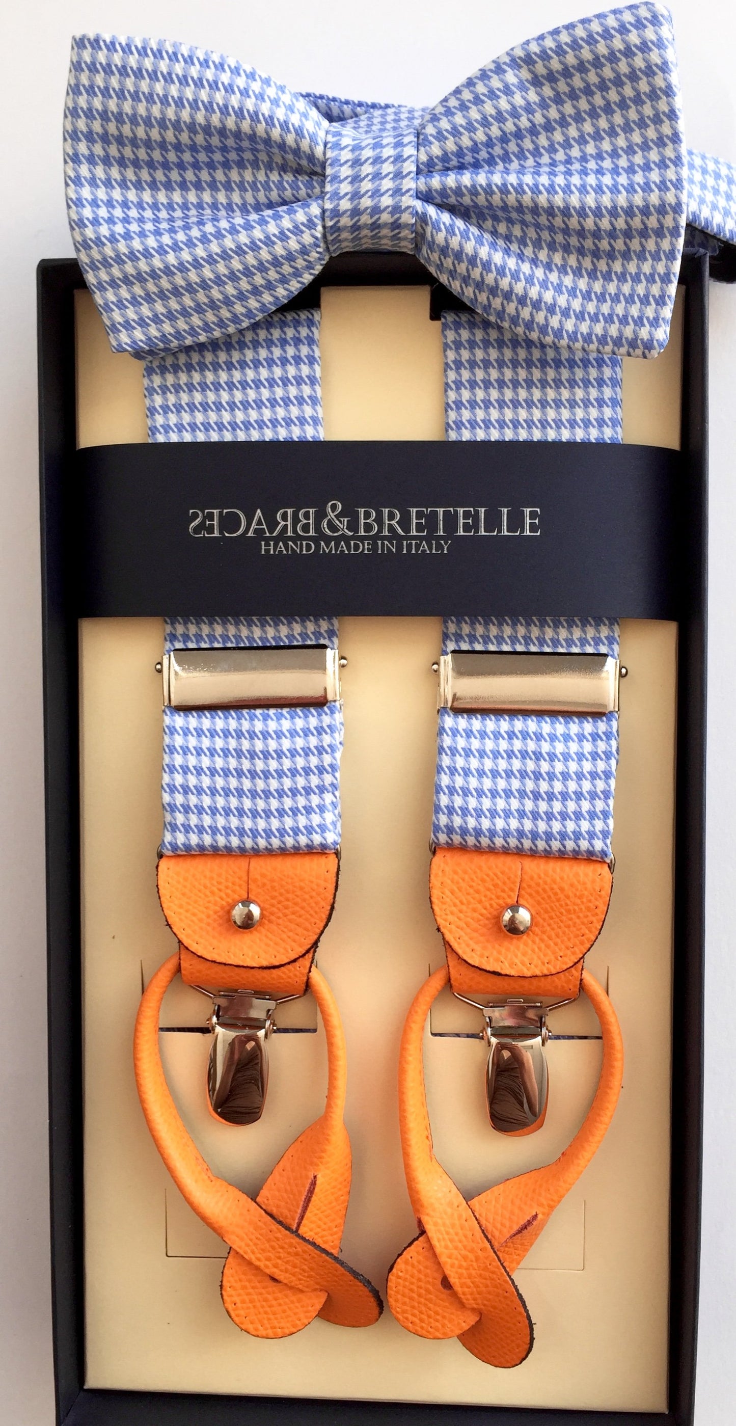 Braces & Bretelle - blauw, witte bretels - Bretels.nl