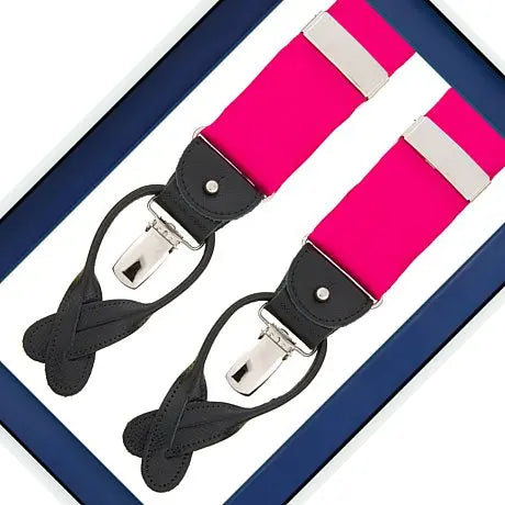 Albert Thurston Roze - bretels - roze banden van satijn - zwart leer - Y model - clips en lussen - Bruiloft van het merk Albert Thurston