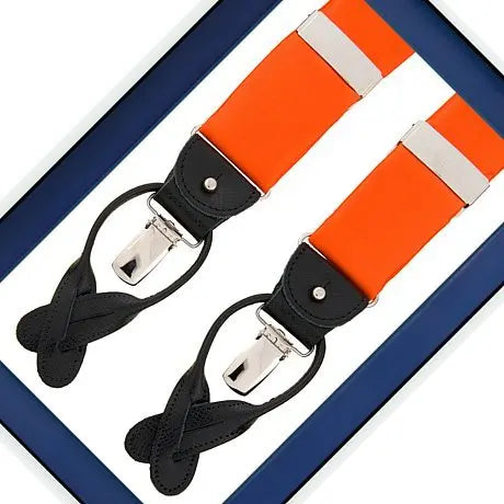 Albert Thurston Orange Satin - bretels - oranje banden van satijn - zwart leer - Y model - clips en lussen - Bruiloft van het merk Albert Thurston