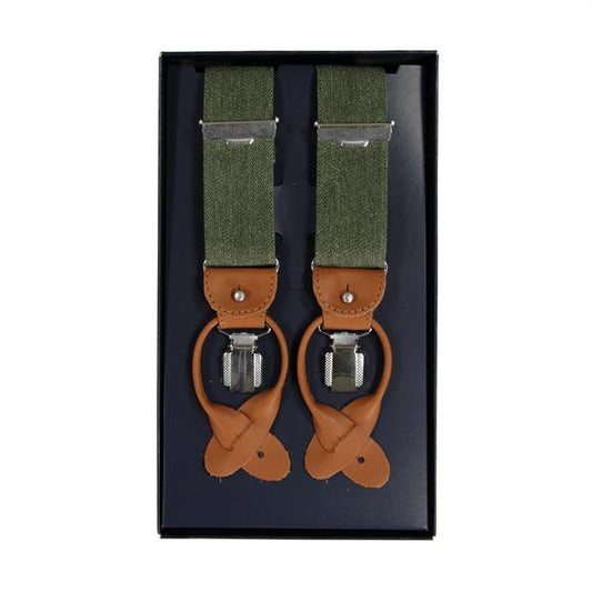 Groene bretels met bruin leer in exclusieve uitvoering - Bretels.nl