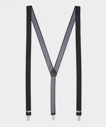Zwarte bretellen (waarop witte motiefjes bedrukt staan) met sterke clips - Heren van het merk vendor-unknown