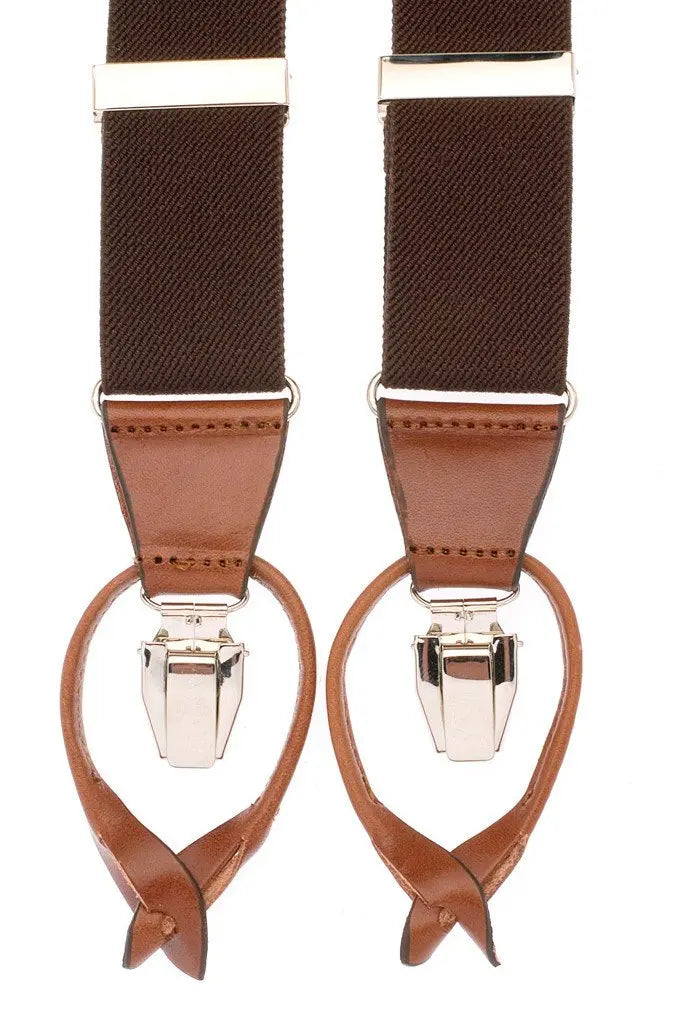 Bruine bretels van Bretels.nl - cognacbruin canvas met leren afwerking, stijlvol bij pak en denim