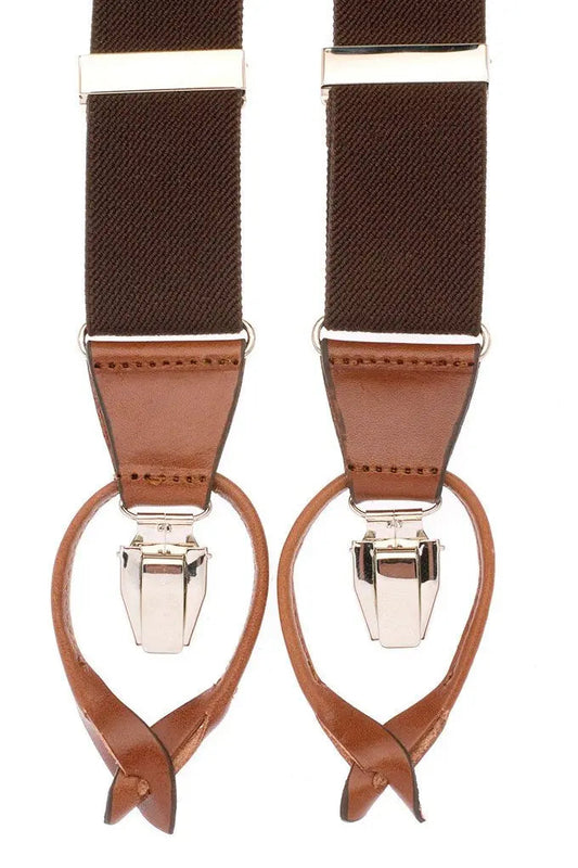 Bruine bretels van Bretels.nl - cognacbruin canvas met leren afwerking, stijlvol bij pak en denim