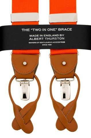 Albert Thurston Orange WB - bretels - oranje banden - bruin leer - Y model - clips en lussen - Bruiloft van het merk Albert Thurston