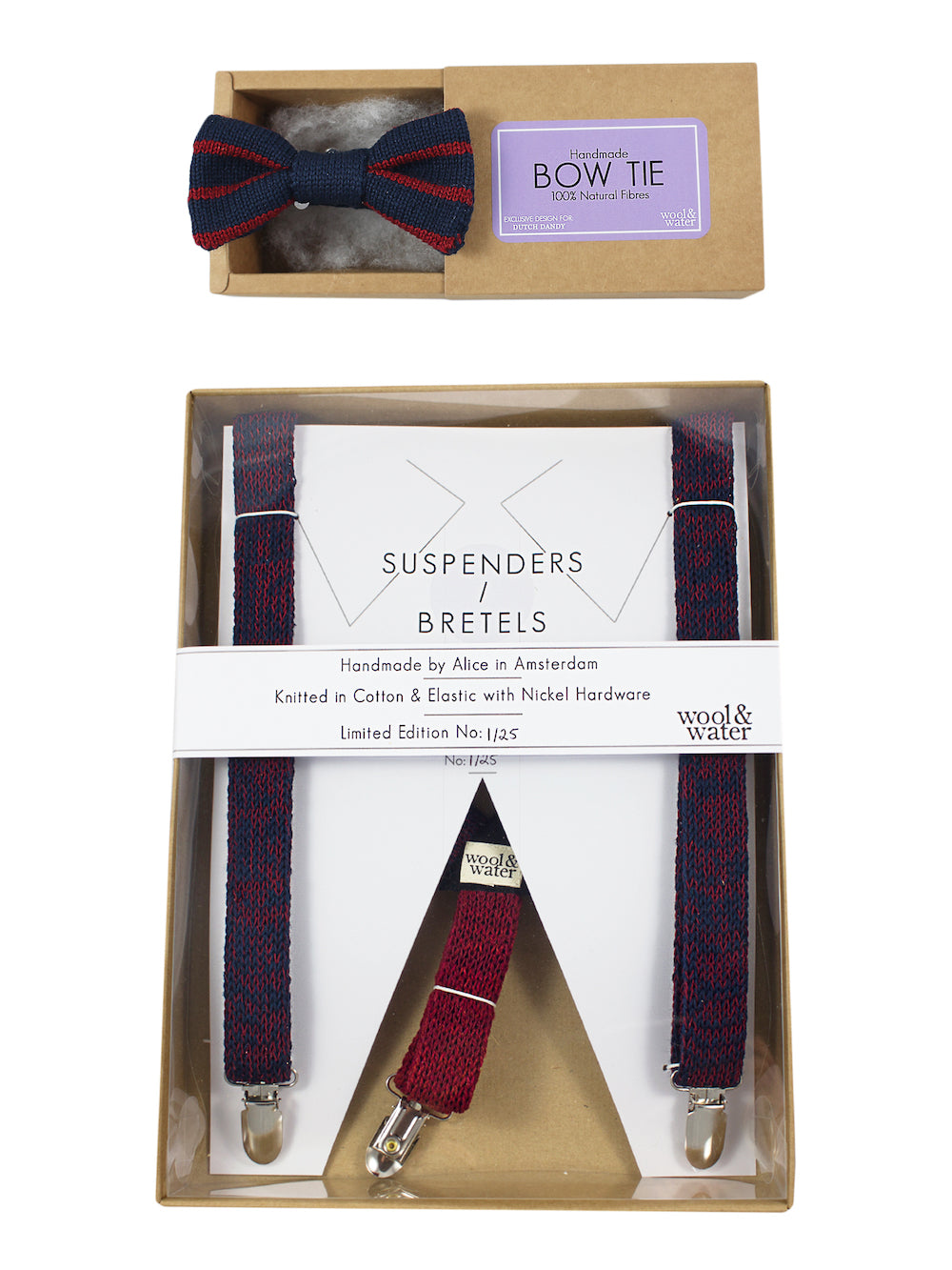 Wool & Water Bretels met Vlinderdas set blauw rood