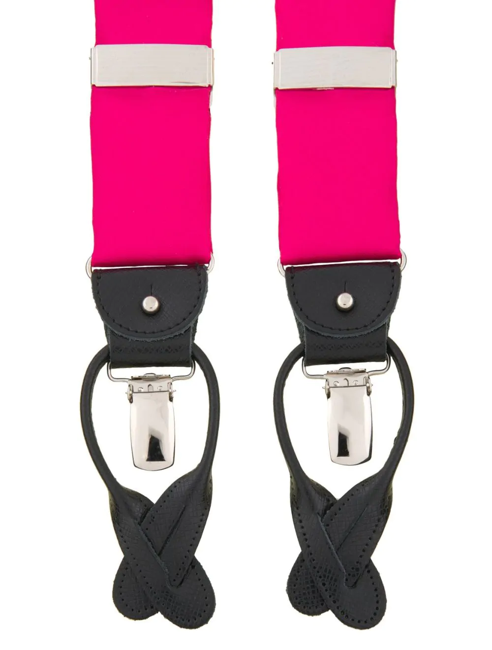 schouder Redelijk gastheer Roze bretels van satijn met zwart leer van het merk Albert Thurston |  Bretels.nl